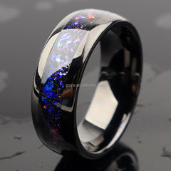 POYA Nebula Couple Rings 8mm 6mm Black Polished Dome Tungsten Wedding Ring for Men Comfort Fit Purple Band
