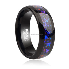 POYA Nebula Couple Rings 8mm 6mm Black Polished Dome Tungsten Wedding Ring for Men Comfort Fit Purple Band