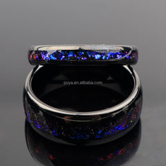POYA Nebula Couple Rings 8mm 6mm Black Polished Dome Tungsten Wedding Ring for Men Comfort Fit Purple Band