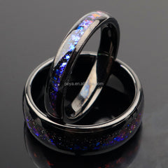 POYA Nebula Couple Rings 8mm 6mm Black Polished Dome Tungsten Wedding Ring for Men Comfort Fit Purple Band