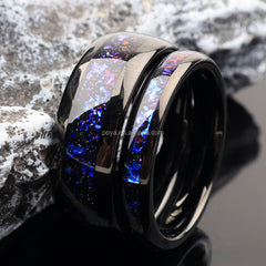 POYA Nebula Couple Rings 8mm 6mm Black Polished Dome Tungsten Wedding Ring for Men Comfort Fit Purple Band