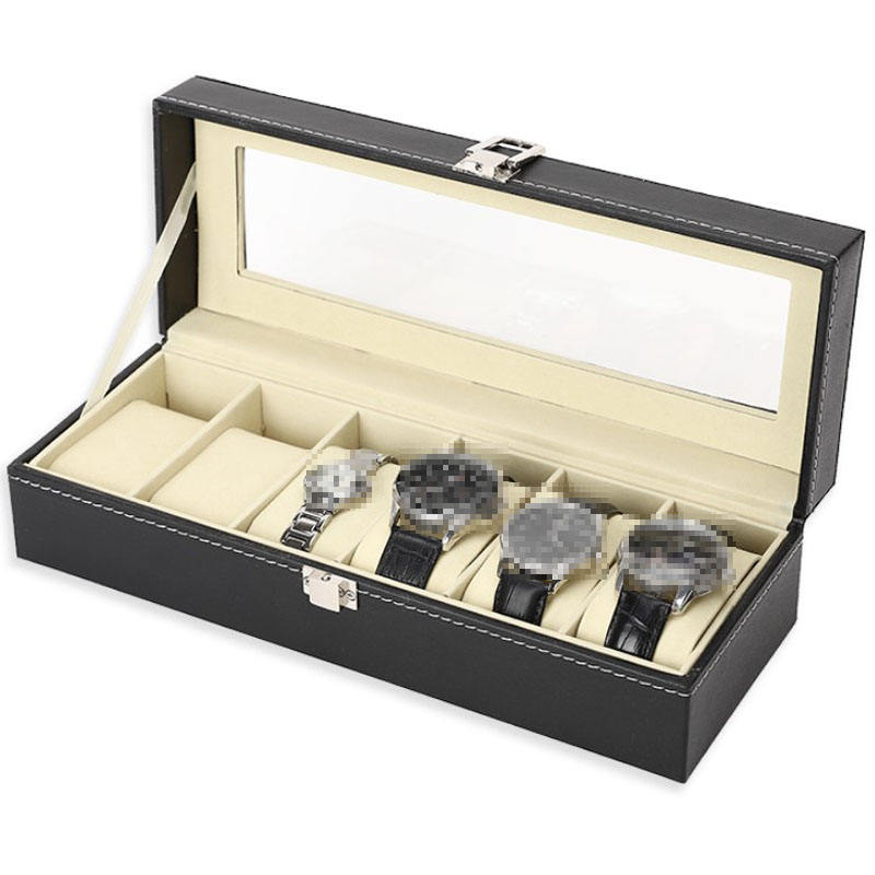 Premium Quality 6 Slots Display Watch Storage Case Watch Box for Men Valentine Gift