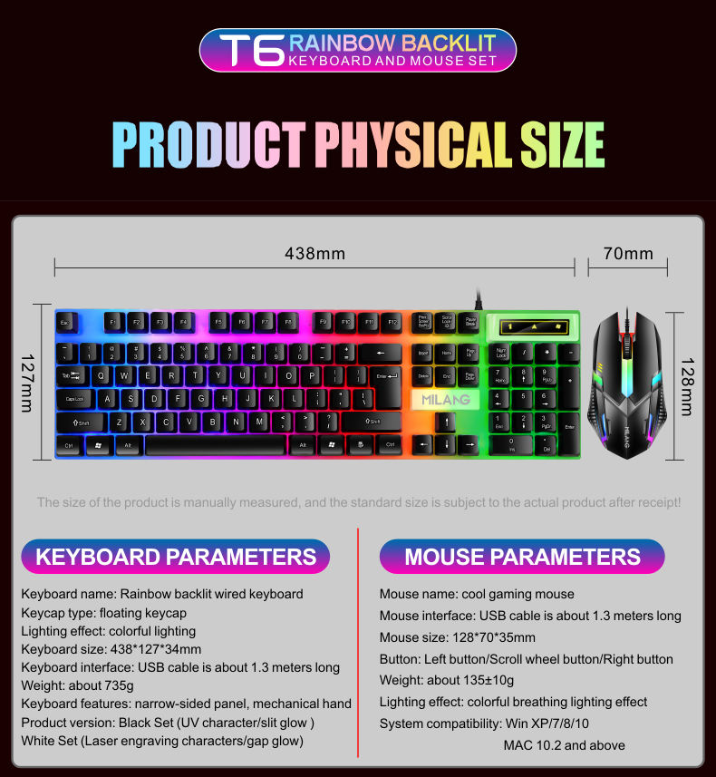 Factory Customized RGB LED Backlight Gaming Keyboard Mouse Combo Set New Custom Language Teclado Klavye Keyboard and Mouse